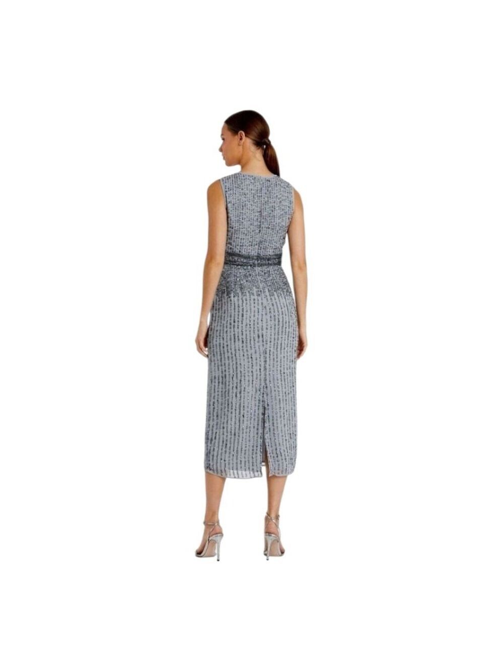 Mac Duggal Sequin Embellished Midi Dress Grey Size 6 - Picture 2 of 11